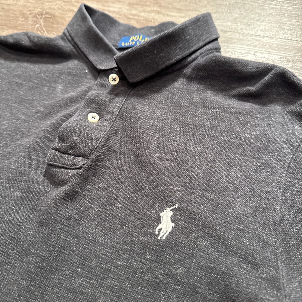 Ralph‎ Lauren Polo Shirt Mens Large Gray White Pony Logo Preppy Rugby Cotton